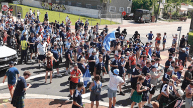 Scotland's Tartan Army in Miami's Little Havana, Marlins game