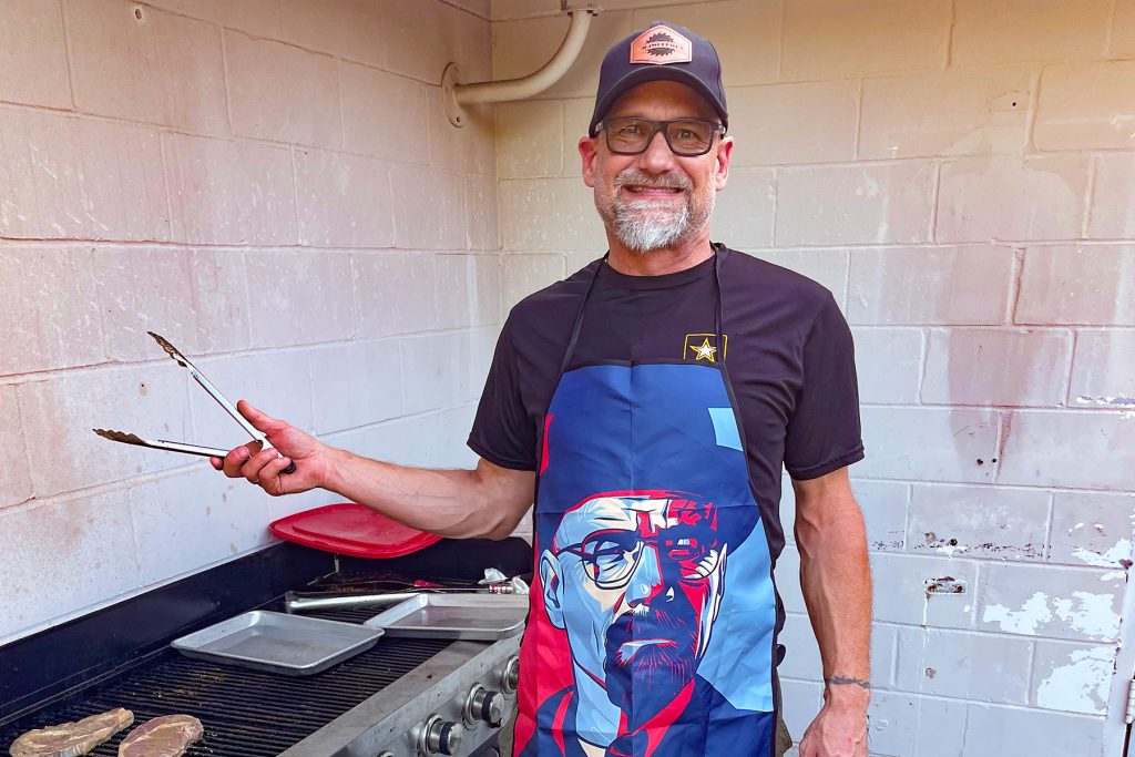 Stephen Shore grills 50 steaks for Post 1689’s steak dinner