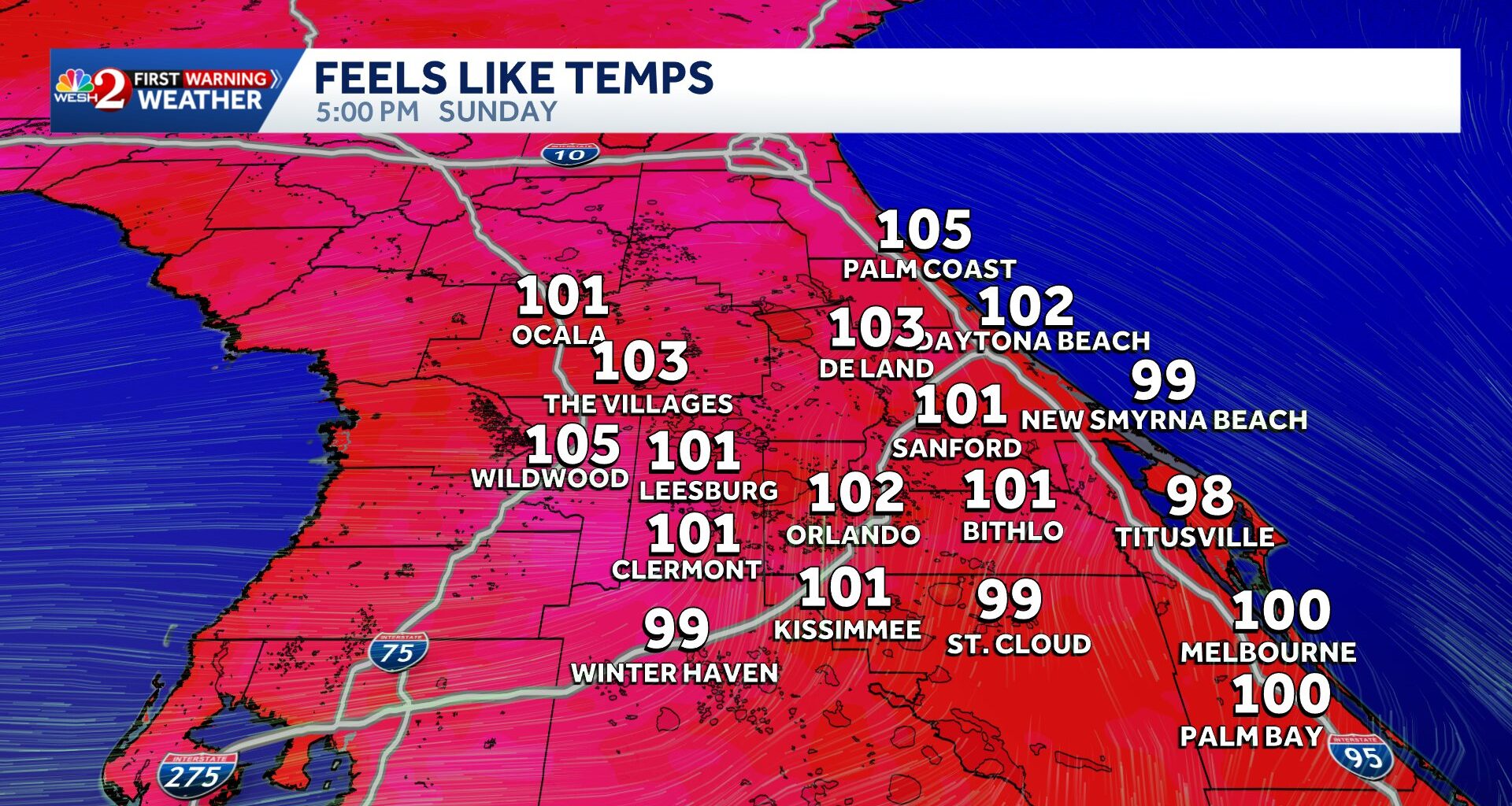 Intense summer heat is not uncommon in Central Florida; however, heat indices in the 100s should not be taken lightly. According to the National Weather Service (NWS), the high for Saturday will be 94 with a heat index up to 102, and Sunday will have a similar high of 93. Though meteorologist Tony Mainolfi at WESH indicated similar heat indexes for Sunday.