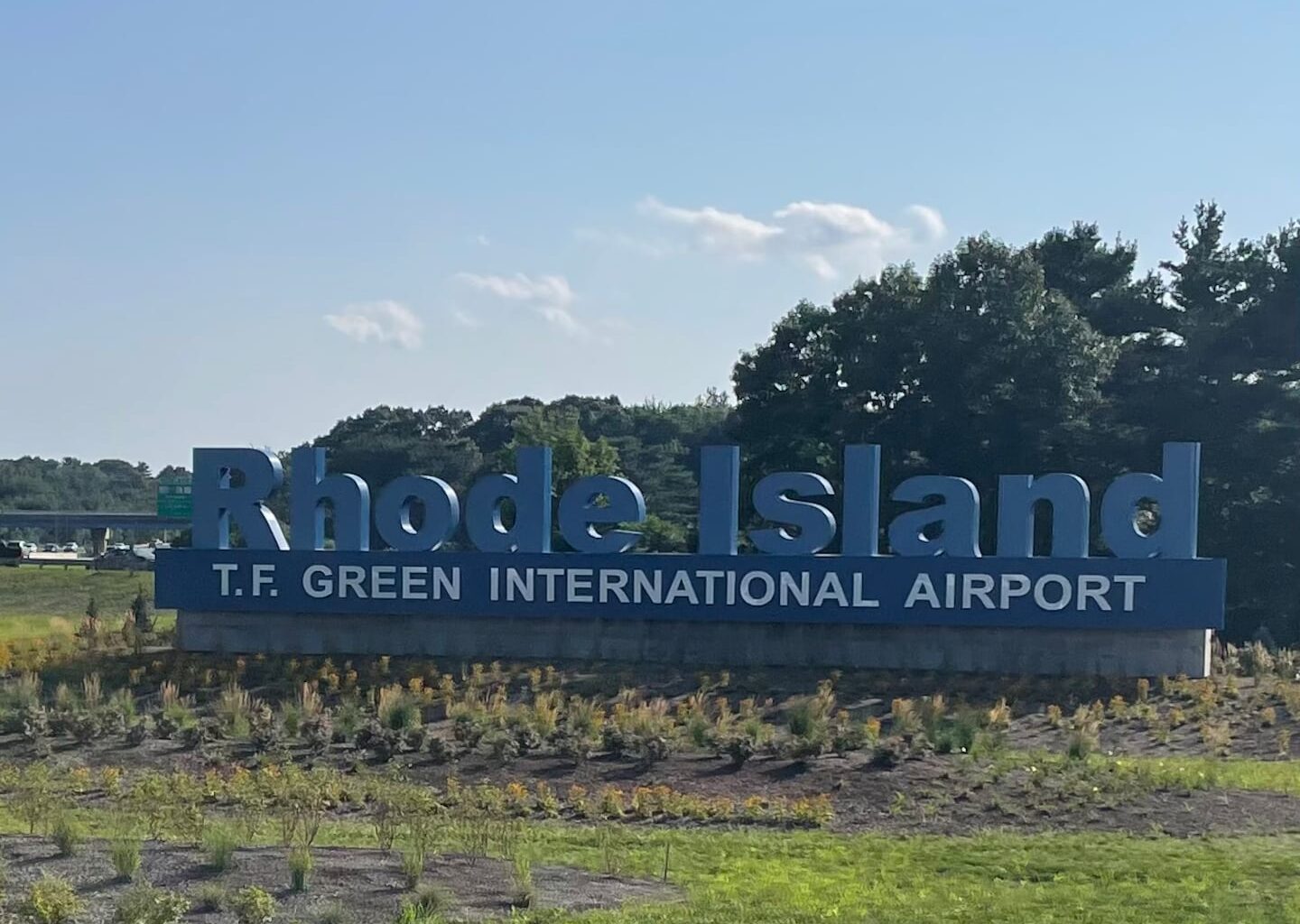 One of the "Rhode Island: T.F Green International Airport" signs on Interstate 95 in Warwick, R.I.