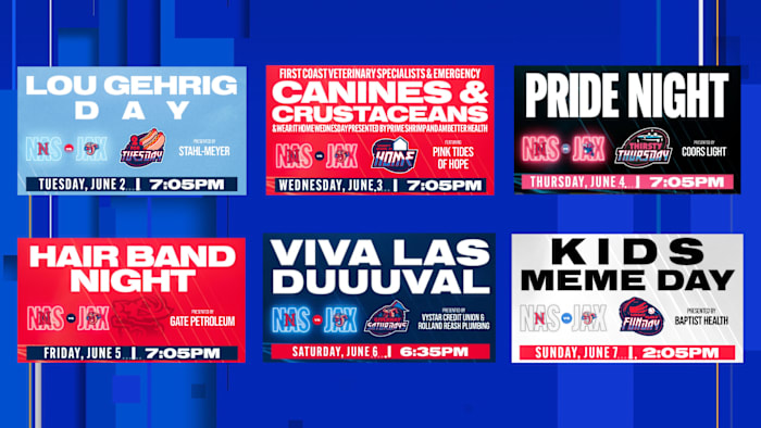 Jumbo Shrimp welcome Nashville Sounds with Pride Night, bobblehead giveaway and family fun weekend