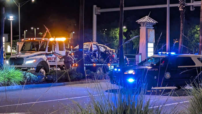 Marked FHP patrol vehicle badly damaged in overnight crash near Duval-Clay line