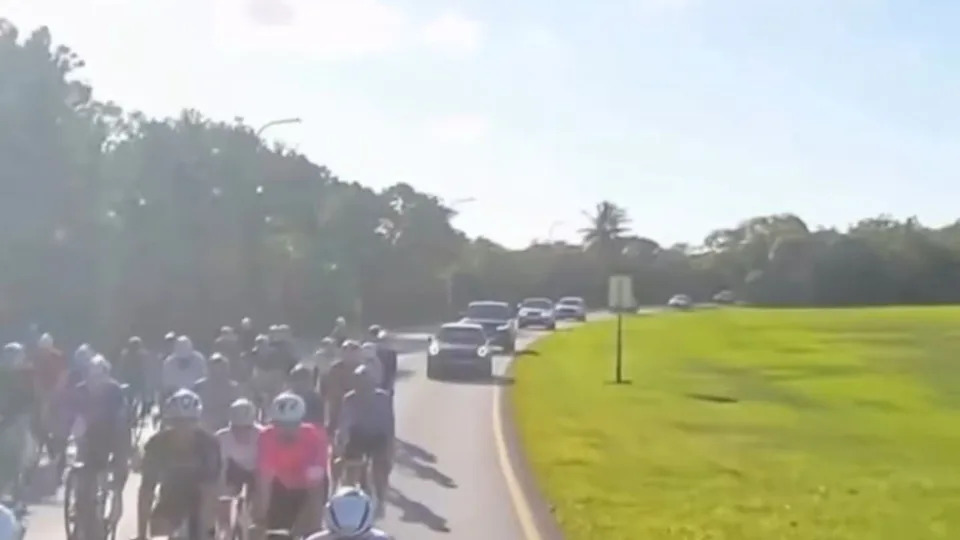 Key Biscayne Cyclists Block Both Lanes — So a Mini Cooper Made Its Own Lane.