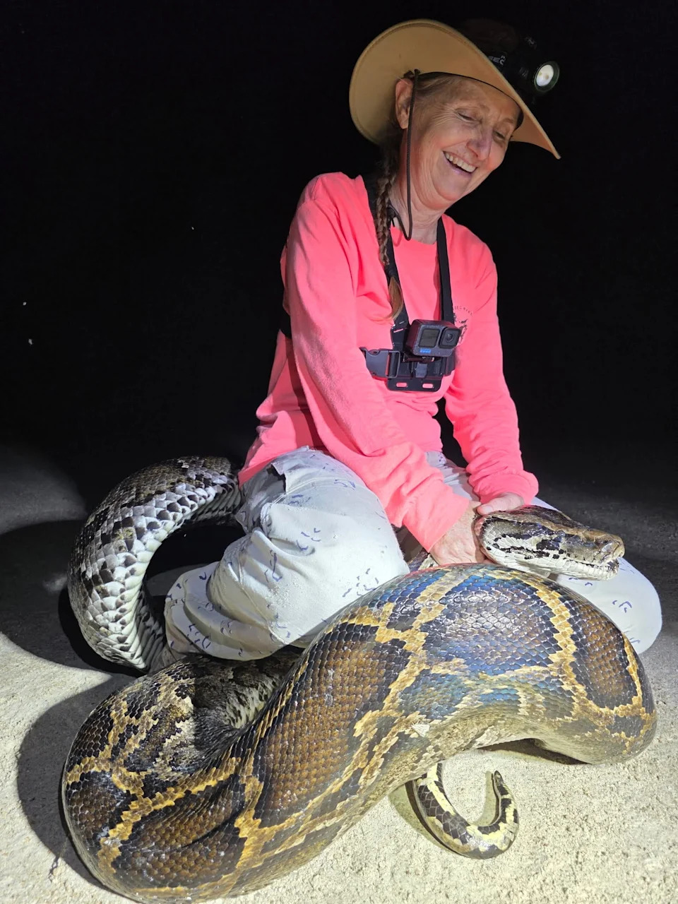 Python hunter Donna Kalil won the monthly award from the South Florida Water Management District for the longest python removed. It was measured at 17 feet, 6 inches.