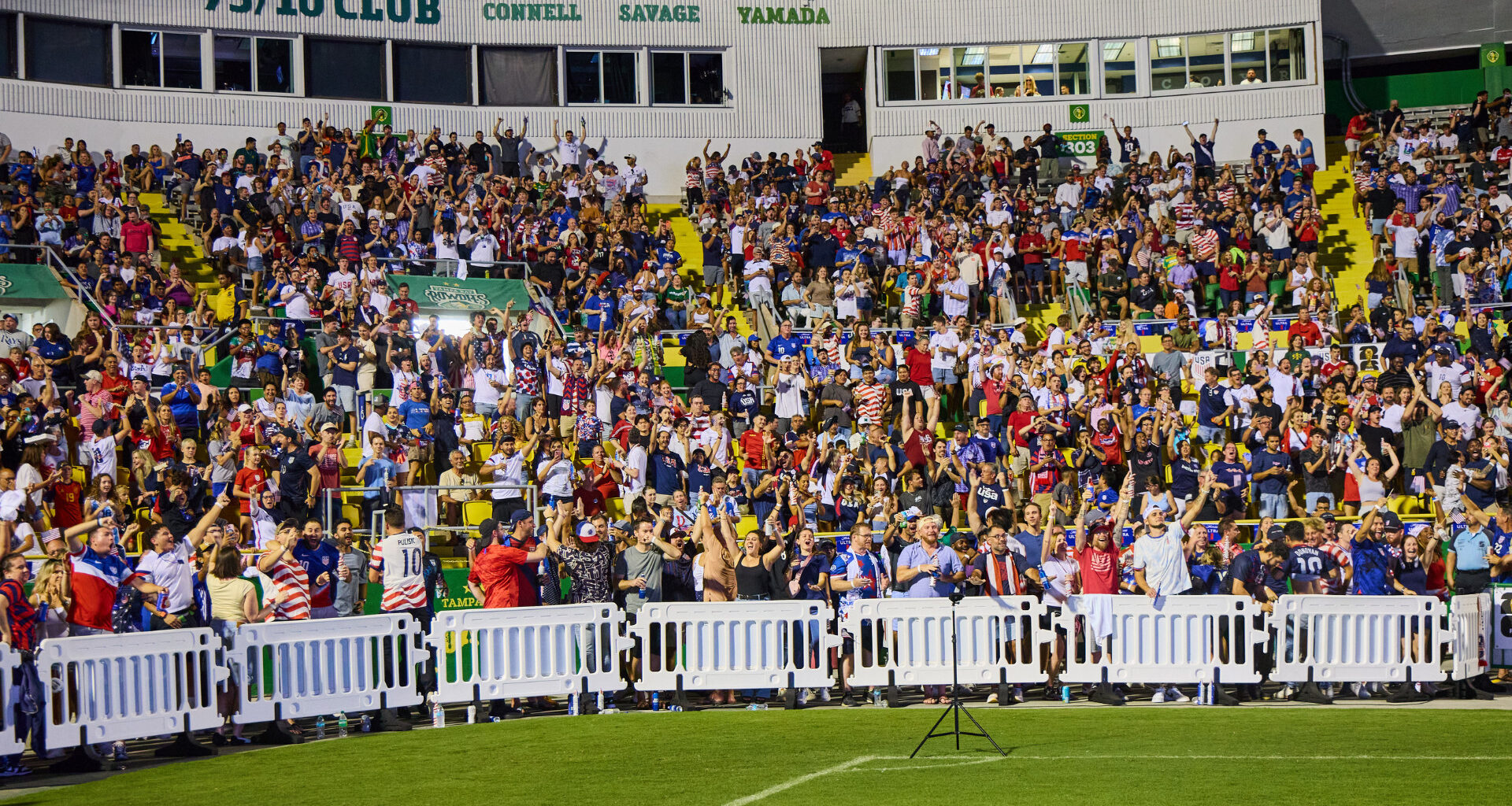 People at a soccer stadium