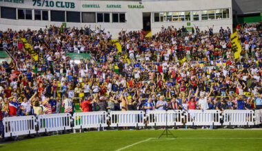 People at a soccer stadium