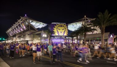 Image of Inter&Co Stadium at night.