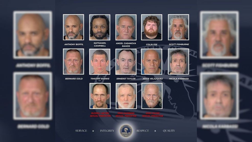 {p}Those arrested in connection with those violations were identified as Russell Hetzel, 38; Mike Marrero, 56; Gary Payne, 67; Anthony Boffil, 39; Nathaniel Campbell, 32; Angel Casanova Ramos, 55; Colin Fee, 26; Scott Fishburne, 54; Bernard Gold, 67; Timothy Stanke, 38; and Ernest Taylor, 51. (FDLE) {/p}