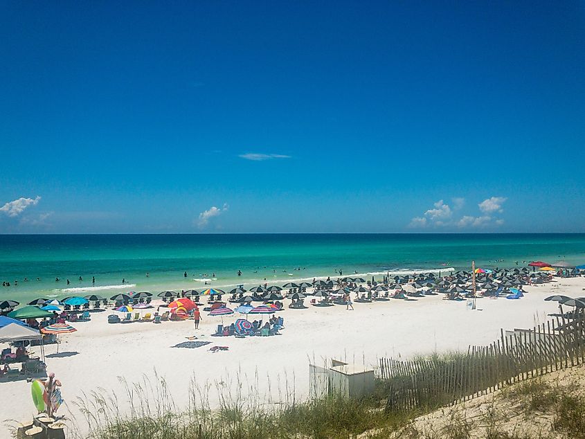 People sunbathing at Blue Mountain Beach.