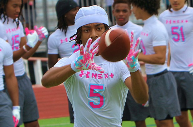 TFA 2027 athlete Brian Dillard at the Under Armour Camp Series event at Bishop Moore Catholic High School, Sunday, Feb. 22, 2026. (Chris Hays/Orlando Sentinel)