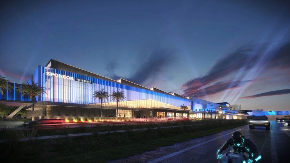 Rendering of the proposed MOSI Fieldhouse, a 12-court indoor sports and events facility planned for Tampa's University Area.