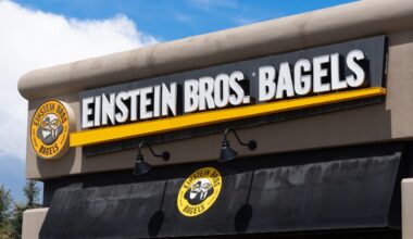 Exterior of an Einstein Bros. Bagels location, part of the chain's expansion in the Tampa Bay region.