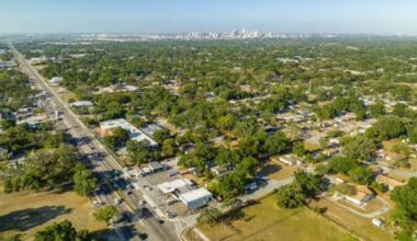 Aerial view of East Tampa looking west toward downtown Tampa, where city leaders are pursuing a manufacturing and workforce development strategy.