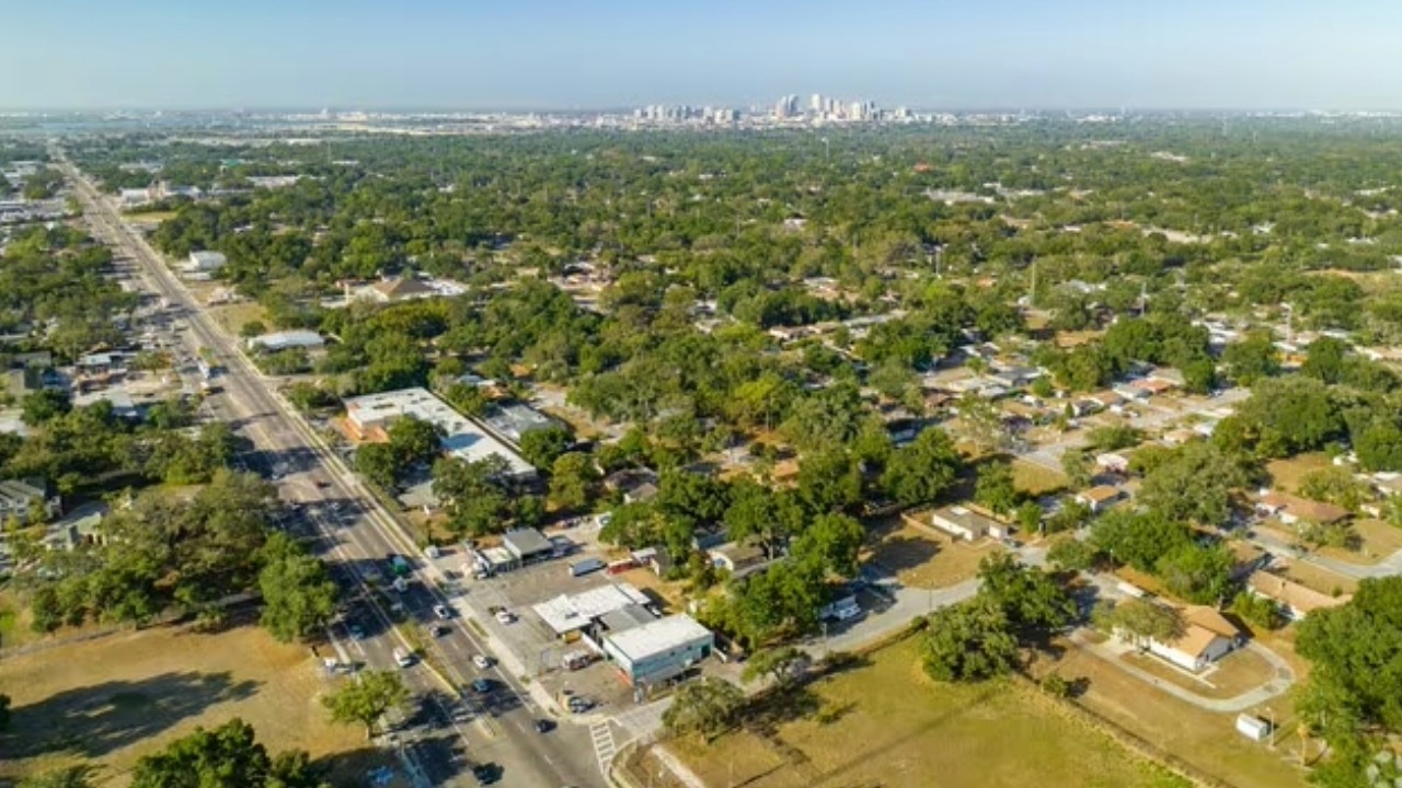 Aerial view of East Tampa looking west toward downtown Tampa, where city leaders are pursuing a manufacturing and workforce development strategy.