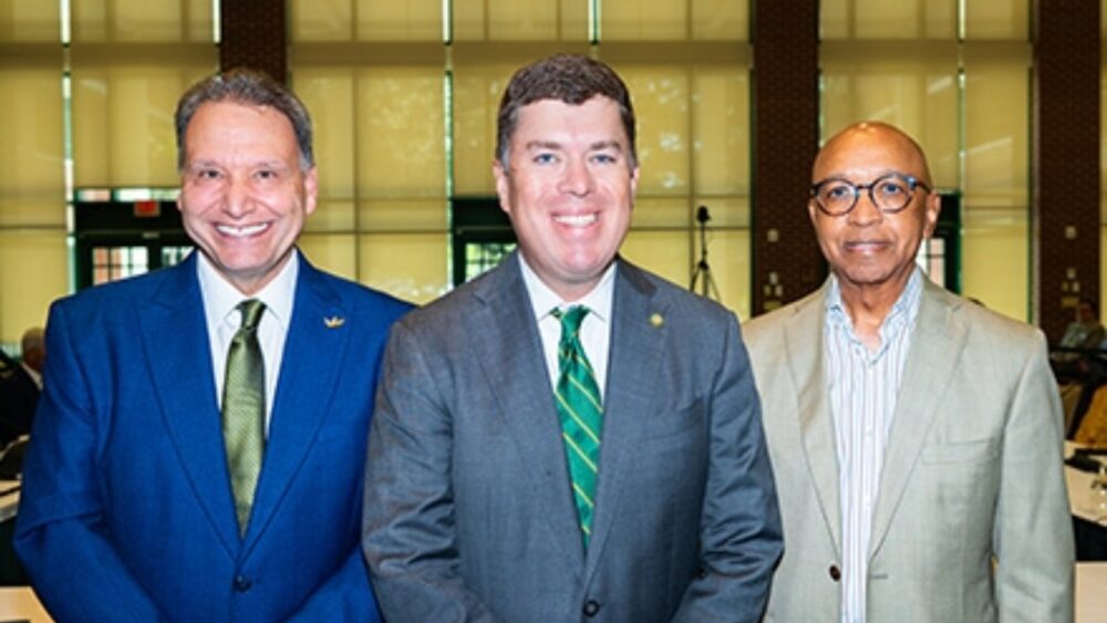 Mike Griffin, Moez Limayem and Oscar Horton at the University of South Florida Board of Trustees meeting where Griffin was elected chairman and Horton vice chairman.