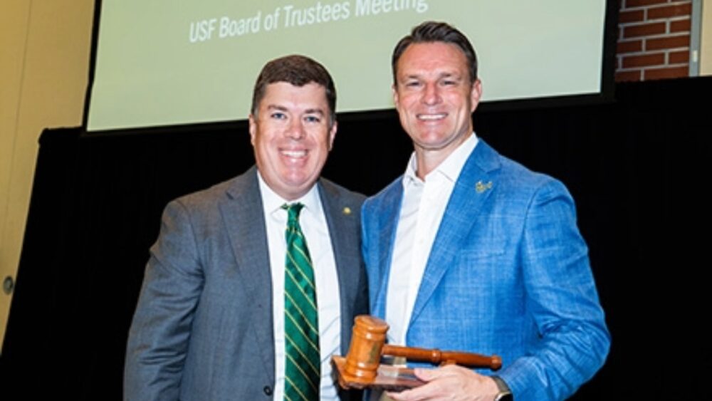 Mike Griffin and Will Weatherford at a University of South Florida Board of Trustees meeting following Griffin's election as chairman.