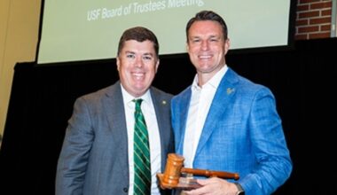 Mike Griffin and Will Weatherford at a University of South Florida Board of Trustees meeting following Griffin