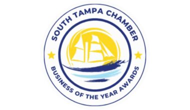 South Tampa Chamber Business of the Year Awards logo featuring a sailboat and water design inside a circular emblem.