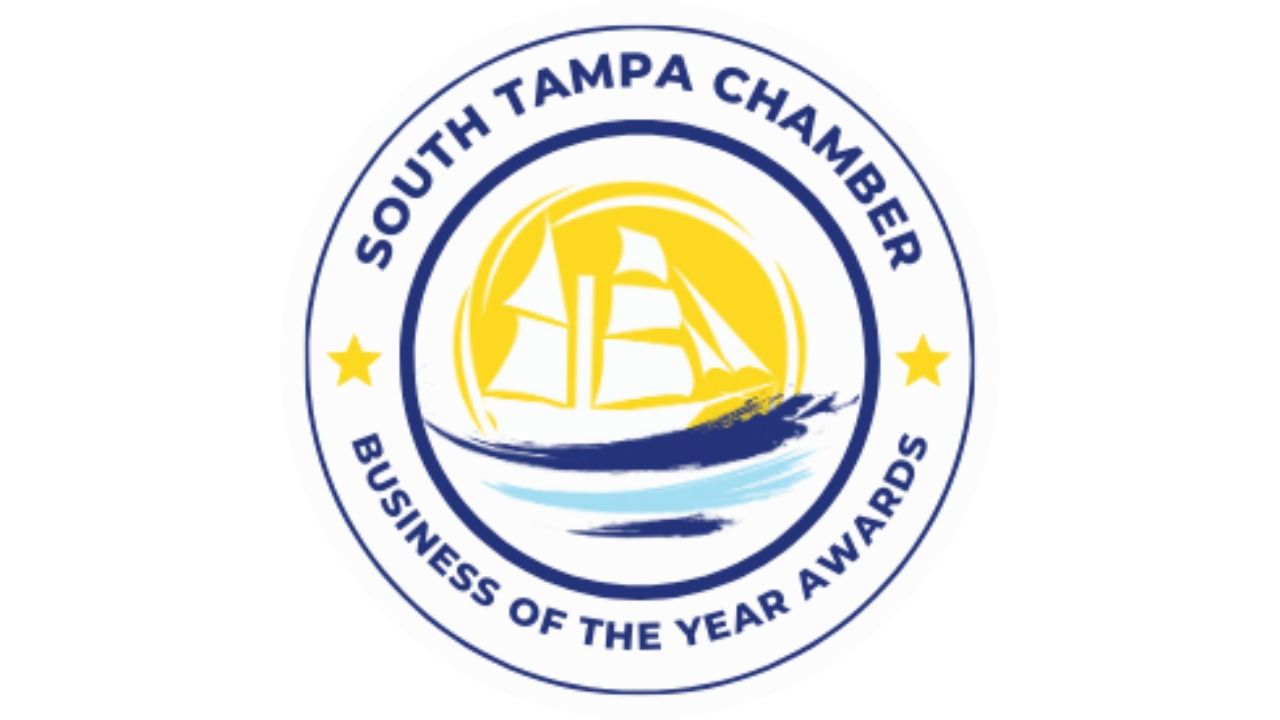 South Tampa Chamber Business of the Year Awards logo featuring a sailboat and water design inside a circular emblem.