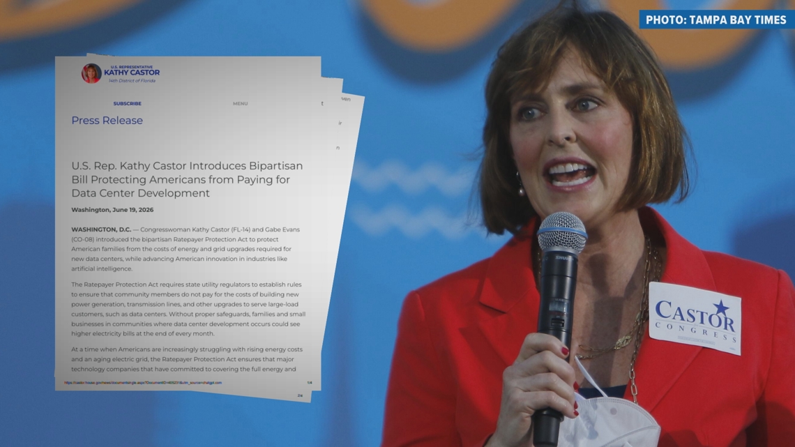 Rep. Castor introduces AI data center bill as local fight continues in Zephyrhills, Pinellas Park