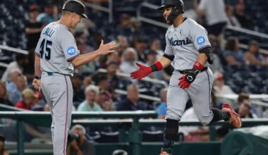 Miami Marlins hit 3 straight homers, hold Washington Nationals hitless until 6th inning of 7-3 victory
