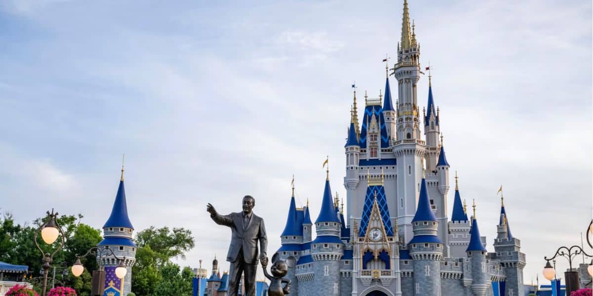 Cinderella Castle and the Partners statue in Disney World's Magic Kingdom park