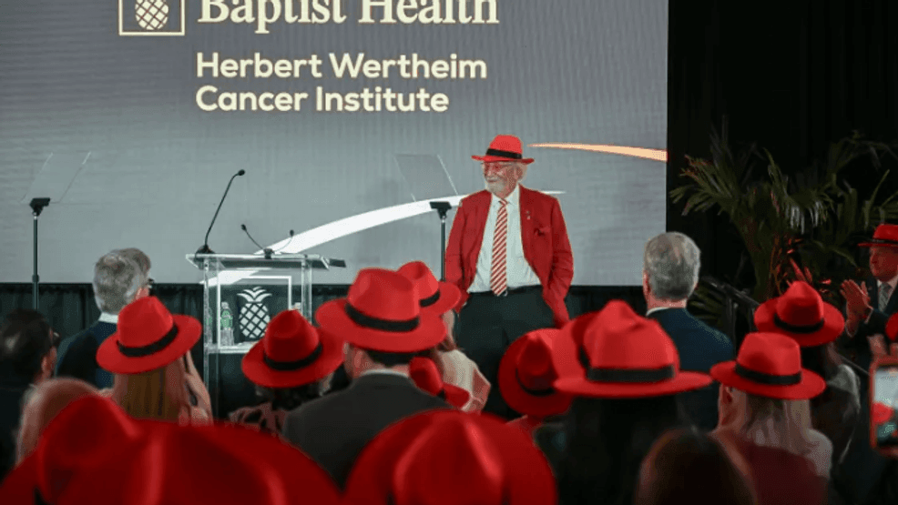 Dr. Herbert “Herbie” Wertheim announces a $100 million gift to Baptist Health South Florida to establish the Herbert Wertheim Cancer Institute Transformational Impact Fund. (Baptist Health South Florida/Courtesy)