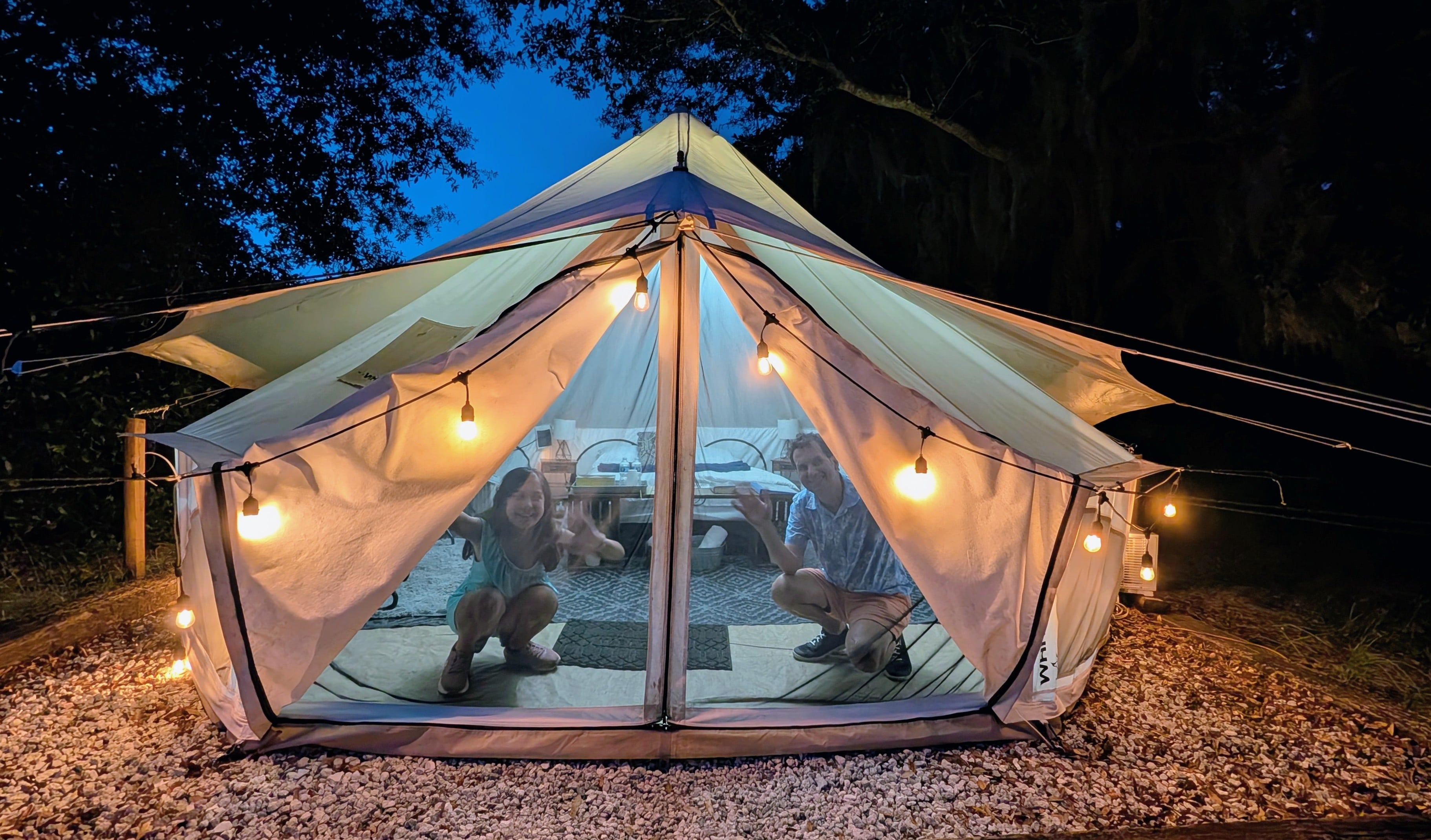 Family glamping tent at Lake Louisa State Park