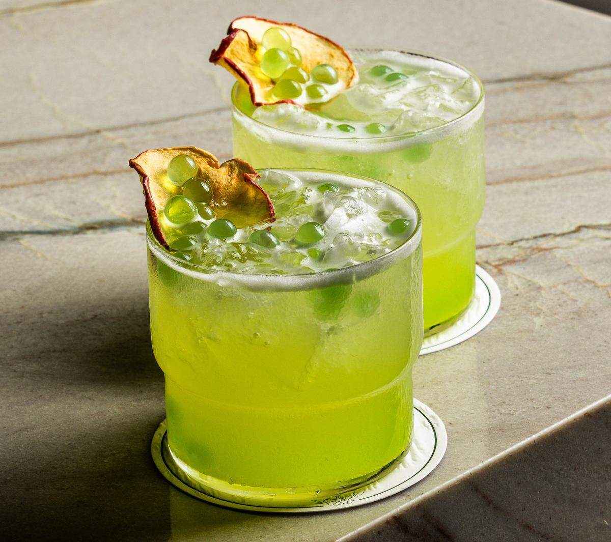 The Start Me Up cocktail, made withDon Julio Reposado, Midori, Strega Liqueur, organic matcha, lemon and green melon syrup.