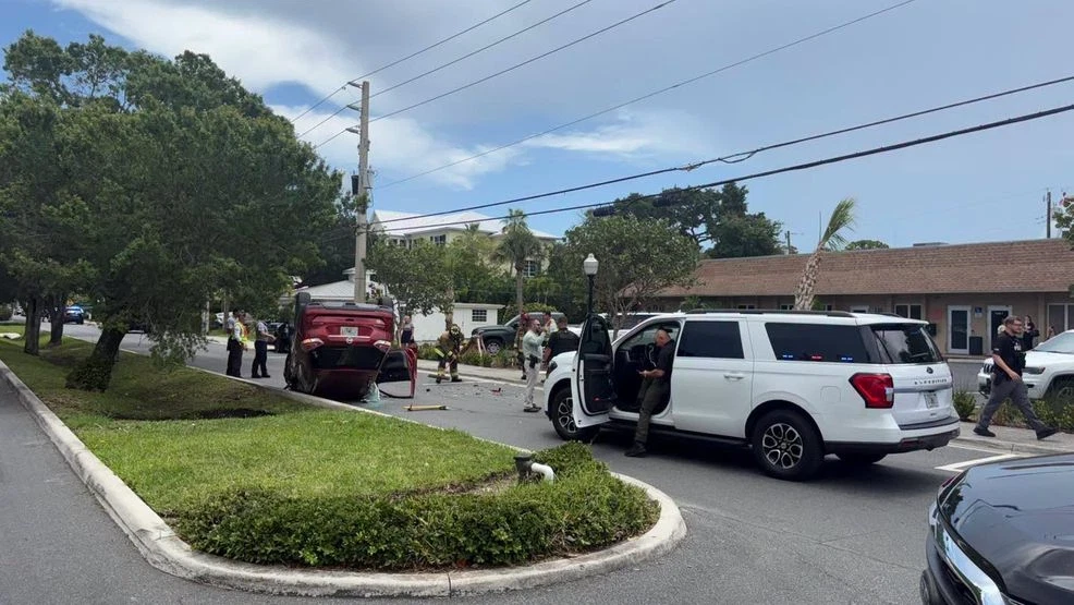 JUNE 25, 2026 - Photos taken at the scene show the SUV overturned onto the roof. (Stuart Police Department)