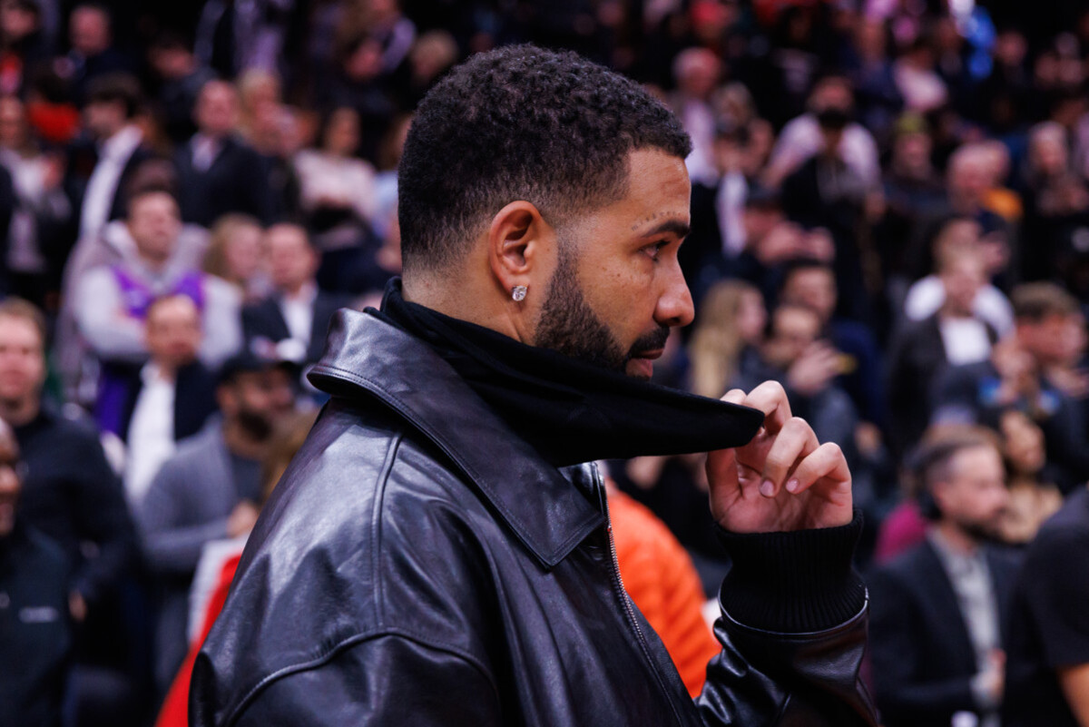 Rapper Drake leaves the court following the NBA game between the Toronto Raptors and the Golden State Warriors at Scotiabank Arena on January 13, 2025 in Toronto, Canada. Photo by Cole Burston/Getty Images