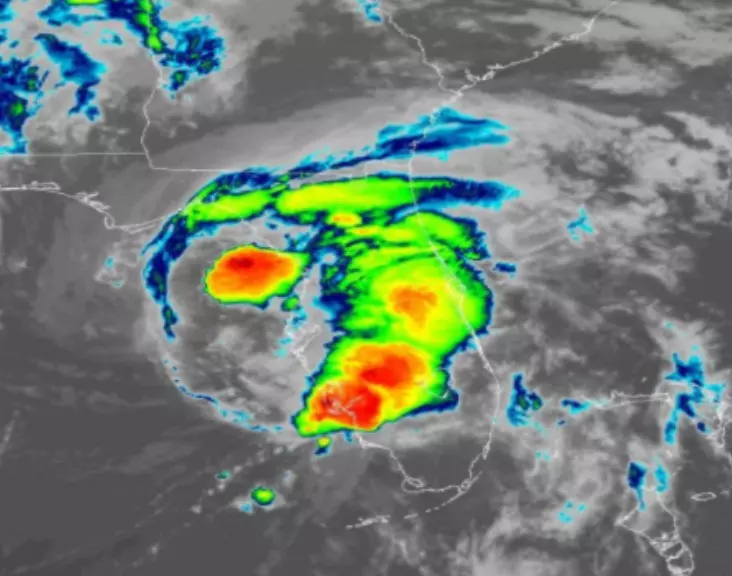Satellite photo of Tropical Storm Elsa on July 7, 2021.