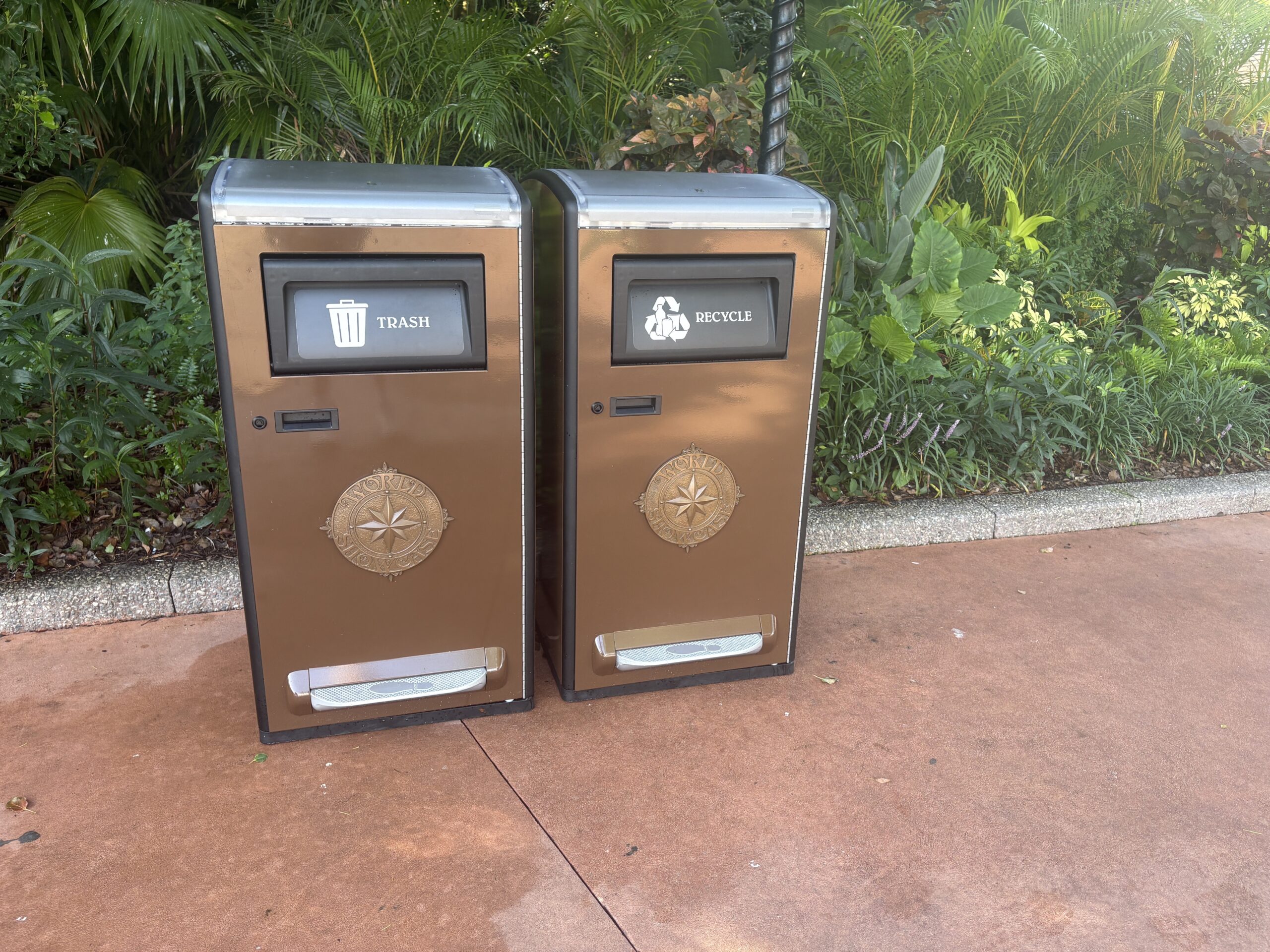 Disney continues to install new solar-powered trash cans with foot pedals throughout World Showcase in EPCOT.