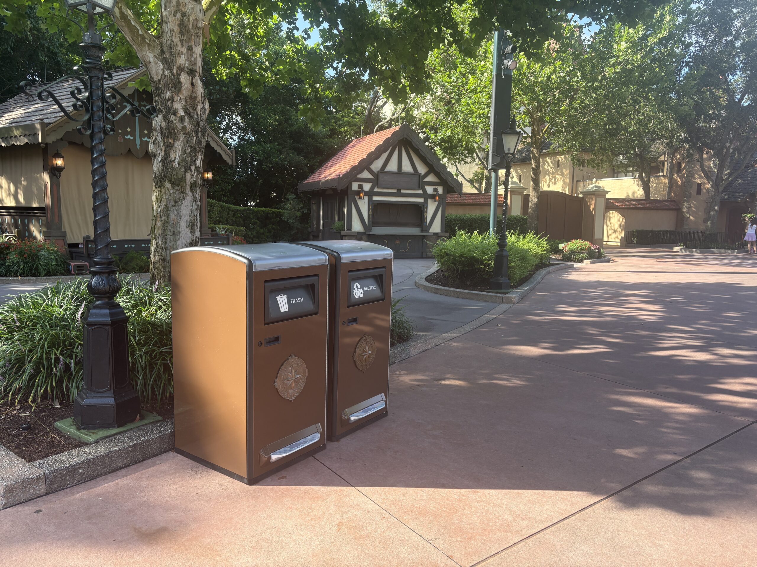 Disney continues to install new solar-powered trash cans with foot pedals throughout World Showcase in EPCOT.