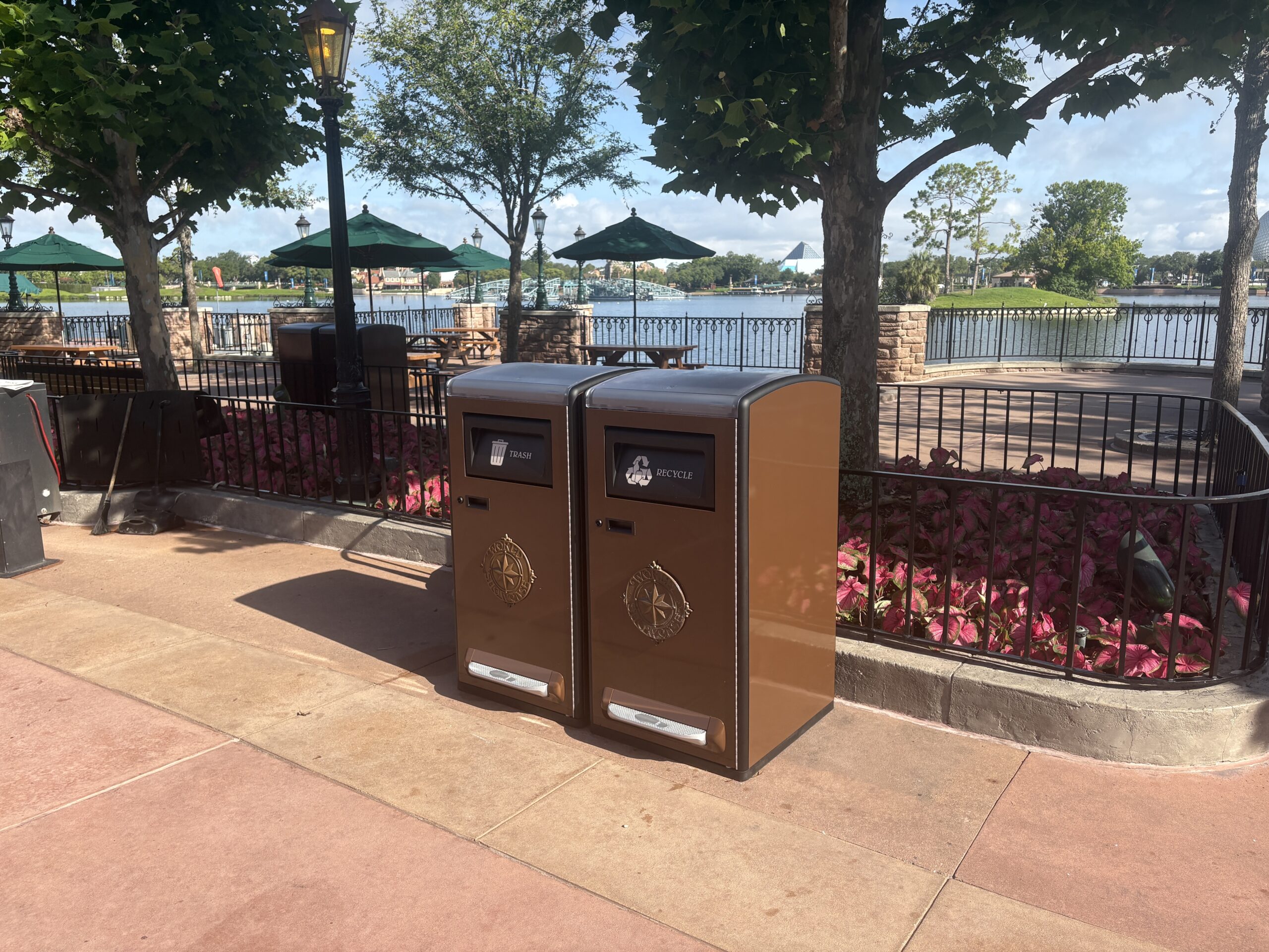 Disney continues to install new solar-powered trash cans with foot pedals throughout World Showcase in EPCOT.