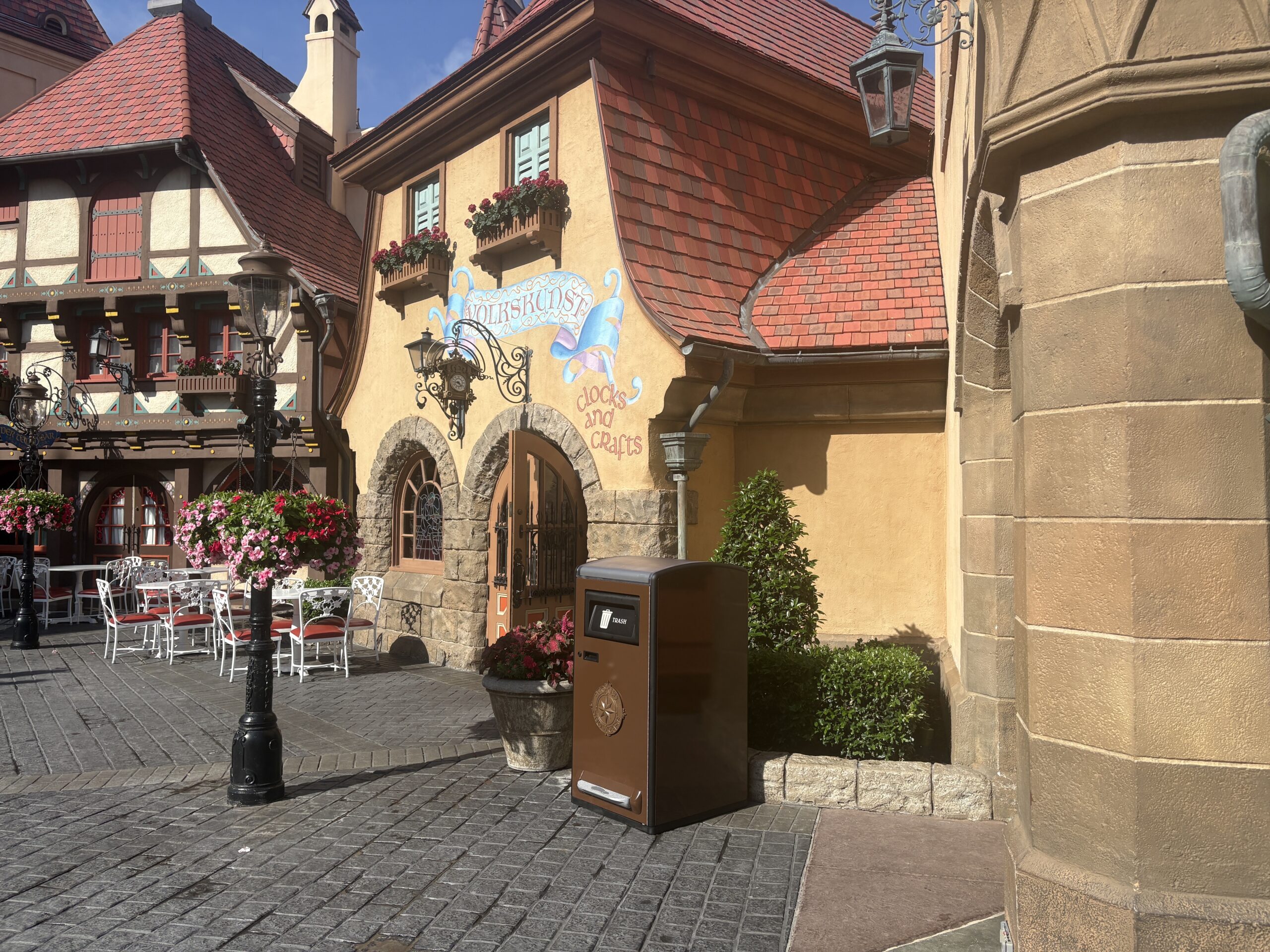 Disney continues to install new solar-powered trash cans with foot pedals throughout World Showcase in EPCOT.