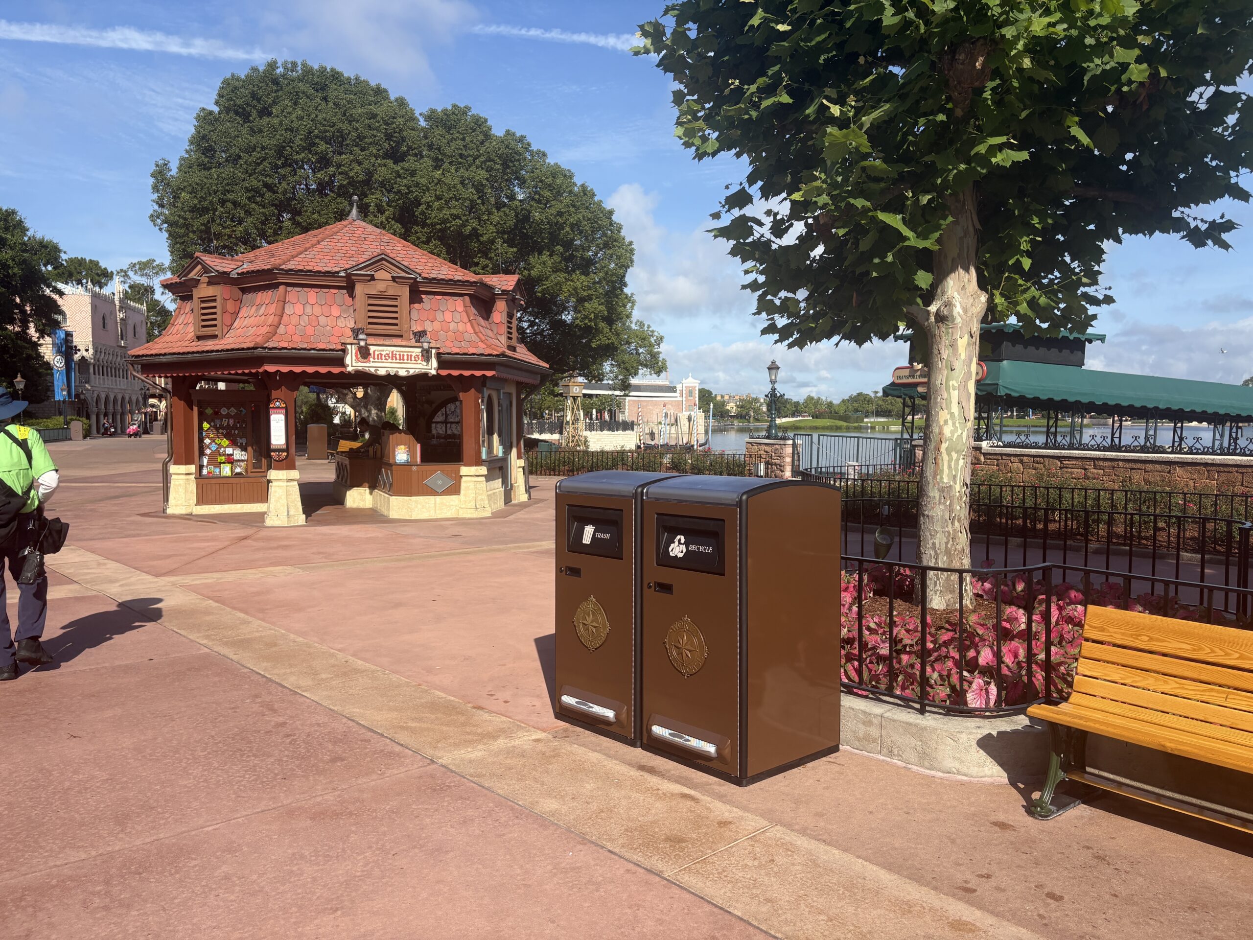 Disney continues to install new solar-powered trash cans with foot pedals throughout World Showcase in EPCOT.