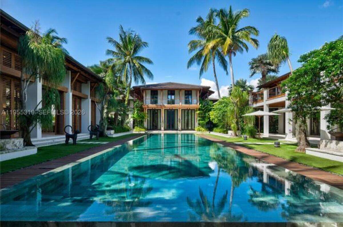 A view of the pool at John Ruiz’s Gables Estates mansion. Parts of “ELON: The Tesla Story” were filmed at the 10-bedroom waterfront home.