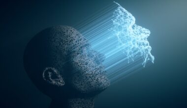 Illustration of a man's face being scanned with advanced technology.