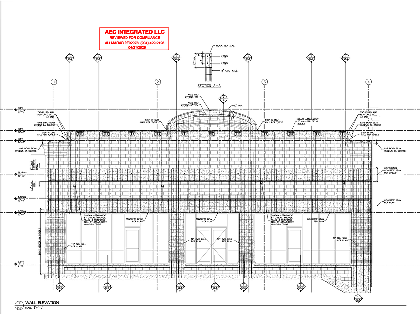 The structural plan for a retail building in the Atlantic North shopping center indicates up to three tenants. The structural plan for a retail building in the Atlantic North shopping center indicates up to three tenants.
