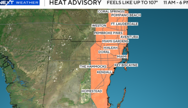 South Florida braces for dangerous heat Monday with chances of showers, thunderstorms later in the afternoon