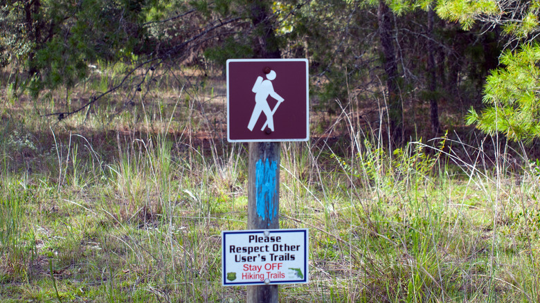 A hiking trail sign in Withlacoochee State Forest, Richloam Wildlife Management Area