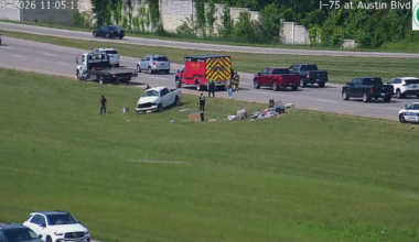 Crash blocking left lane on I-75 in Miami Township