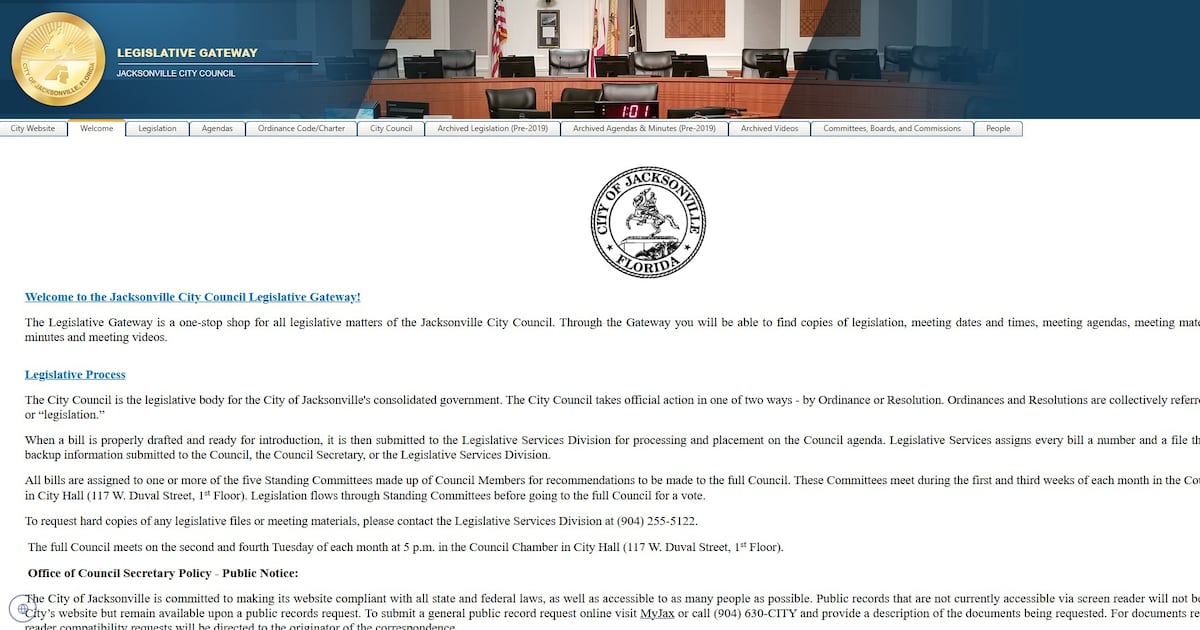 Jacksonville City Council bill tracking website returns online