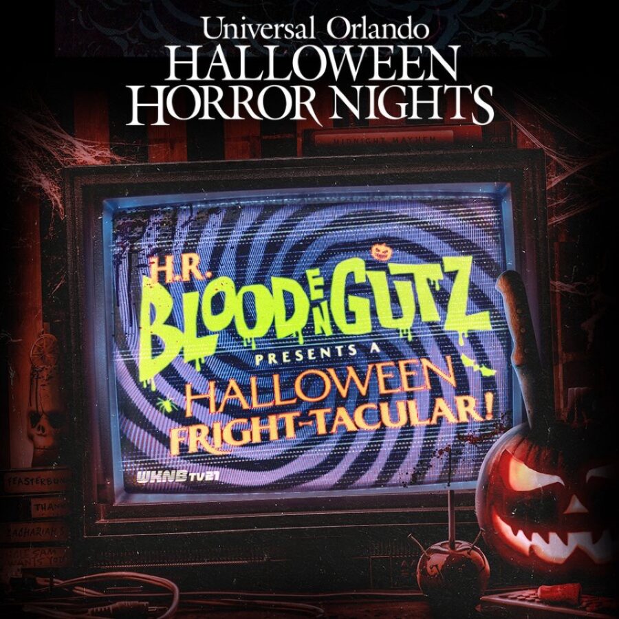 Graphic for Halloween horror nights h.r. bloodengutz house with retro television screen
