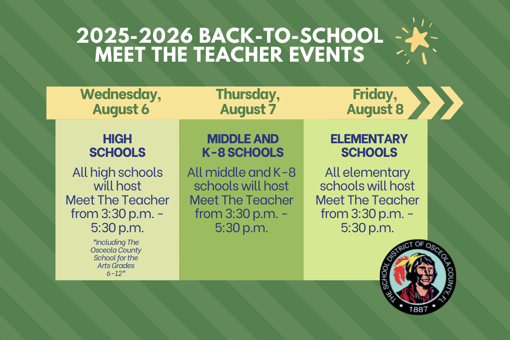 SCHOOL NEWS — 26-27 Meet Your Teacher dates; Osceola students named to NYO Jazz foreign tour and honored as National Merit Scholars