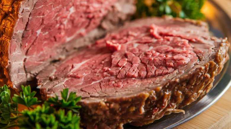 Prime rib sliced on a platter