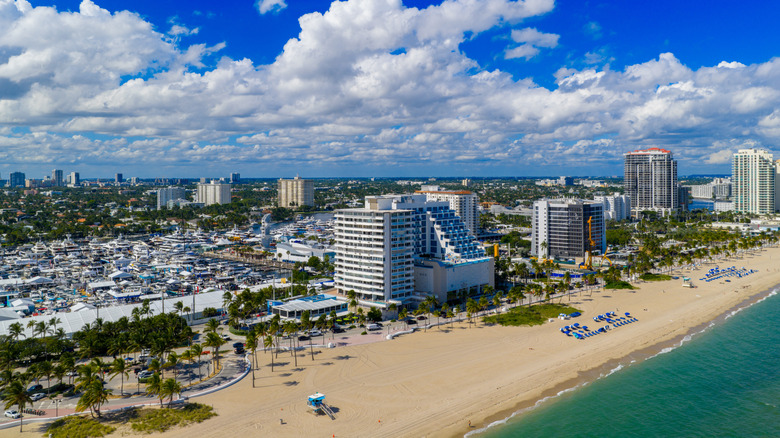 Beach in Fort Lauderdale, Florida with cityscape in the background