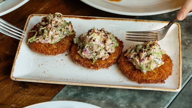 Fried green tomatoes with shrimp remoulade at Luke's Kitchen & Bar