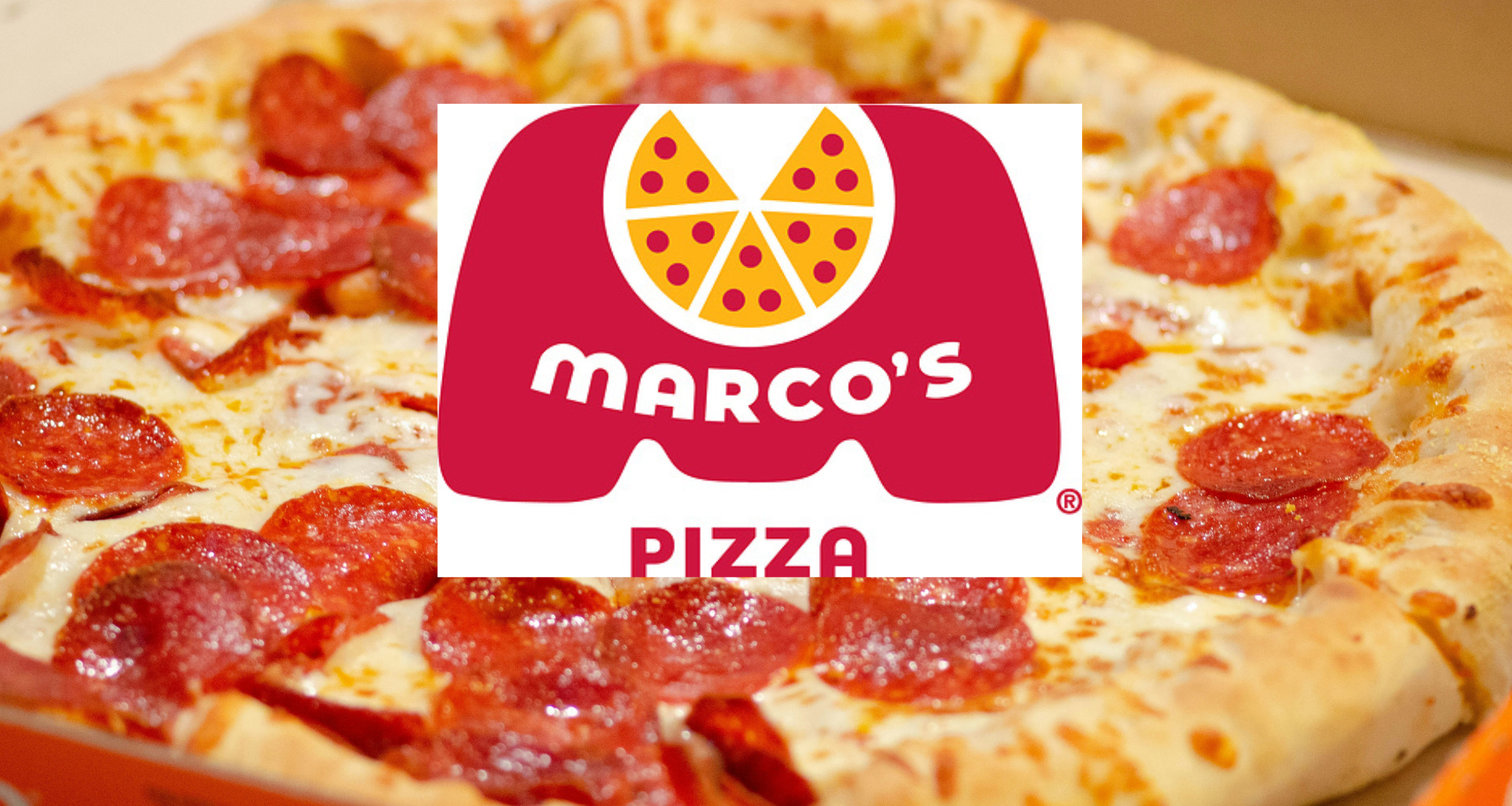 marcos pepperoni pizza close up with logo
